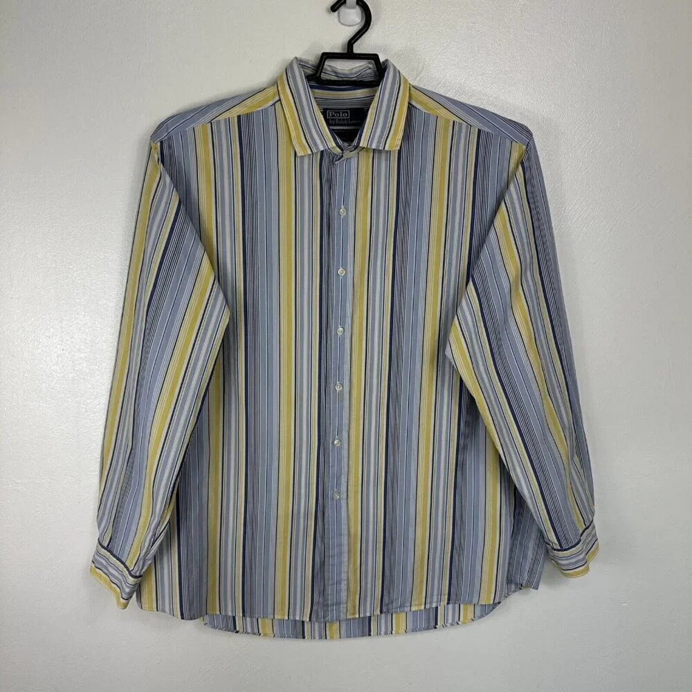 Polo Ralph Lauren Westerton Men's XXL Button Shirt Blue Yellow‎ Striped